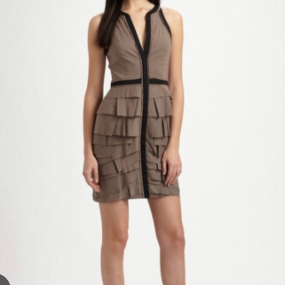 BCBG  MaxAzria Taupe and Black Tiered Mini Dress